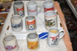 Assorted Beer Mugs including Coors, Schell, Budweiser