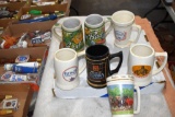 Assorted Beer Mugs including Budweiser, Busch