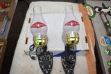 (2) Wall Mounted Grain Belt Lamps With Matching Shades