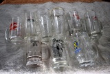 (9) Assorted Glass Beer Mugs, Assorted Brands