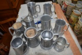(10) Metal Mugs, Schlitz, Primo, House Of Heileman, Falstaff, Blatz, Planters Peanuts