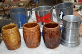 (3) Stoneware Mugs, Budweiser, Hamm's, Pabst Tin Cups