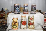 Assortment Of Steins (6) Total, Miller High Life, Bud Light, Stroh's