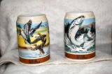 (4)Budweiser 1988 Field And Stream Steins, Ceramic Outdoorsman Stein