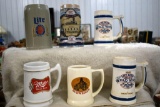 Miller Highlife, Miller Light, Budweiser Steins, (6) Total