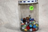 Quarter Peanut Butter Jar Of Assorted Marbles