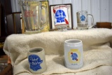 Assortment Of Pabst Beer Mugs, Glasses, Miller High Life Pitcher