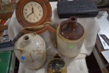 Ship Clock, (2) Stoneware Jugs