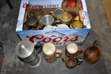 Assortment Of Ceramic, Glass, Wooden, Mugs And Cups