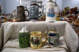 (5) Assorted Lidded Steins, and Stafford Shire Jockey Mug