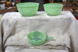 (2) Fireking Jadeite Mixing Bowls and Jadeite Skillet Bowl