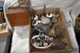 Glass Door Knobs, Wooden Recipe Box and Misc. items