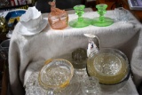 Pink, Green and Clear Glass Items