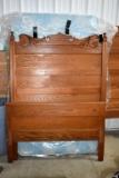 Fancy Highback Oak Bed w/Clean Mattress and Box Spring