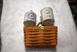 1993 Longaberger Basket w/ Red Wing Jug and 2007 Red Wing Commerative Crock