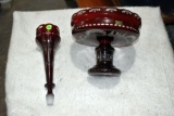 Fancy Egermann Bohemian Engraved Arch Design Ruby Red Glass Stag Epergne