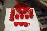 Ruby Red Punchbowl w/Cups and Ruby Red Plater