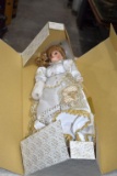 Franklin Heirloom Finebisqe Porcelain Hand Painted Doll W/ Clothing and Accessories
