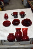 Ruby Vases ,Pitcher, Creamer and Sugar And Cups