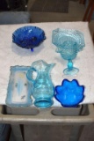 Hand Blown Pitcher,Flutted Vase, Footed Ruffed Berry Bowl