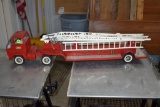 1960's Tonka TFD Ladder Truck, Vintage Pressed Steel, Turbine Windshield