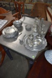 Pewter Plates, Bowls, Candle Stick Holders, Cups