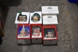 (4) Boxed Department 56 Villages, (3) Dickens Boxed Porcelain Light houses