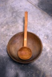 Vintage Mixing Bowl With Wooden Ladle