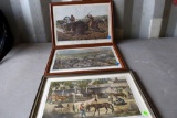 (3) Reprinted Currier Knives, Pictures In Frames, Stopping Place On The Road, Across The Continent