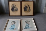 (2) Victorian Style Lady Prints, (2) Boy And Girl Saying Prayers Pictures
