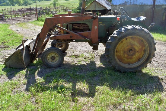 Oliver 77 Gas Tractor, Dual Hyd., Loader, Wide Front, 15.5 x38 Tires, Clam Shell Fenders, 4 Rear