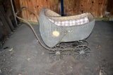 Vintage Wicker Baby Buggy, Wooden Spoked Wheels