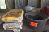 Rubber Cattle Bucket, Bungee Cords, SMV Sign, Nylon Rope Spool, Tin