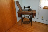 Singer Treddle sewing machine with mission oak case, 34