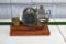 Scratch Built Battery Operated Single Cylinder Double Flywheel Engine Mounted on Wood Platform