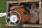 Assorted Gas Engine Parts Including: Cylinder, Pistons, Carbs