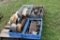 Pallet of Assorted Engine Parts, Scale Parts, Sad Iron, Caster Wheels, Gas Engine Crank Covers