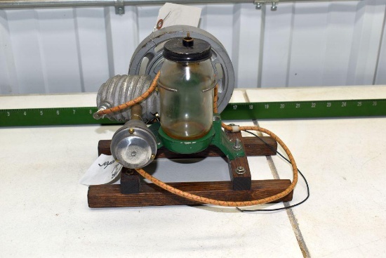 Maytag Model 1 Cylinder Fruit Jar Engine Mounted on Wood Base, 1/2 Scale Model, Flywheel Is