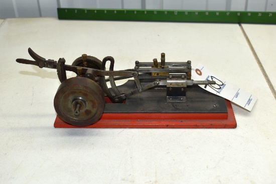 Scratch Built 1/3 Scale Double Wheel Engine with Hand Lever, Wood Platform Mounted, 14"x4"