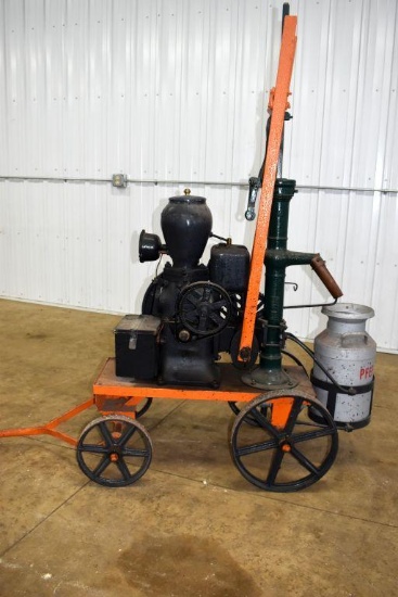 Monitor Pump Jack, 1 1/4 HP, 500 Speed, Model VJ, SN45812, on hand pull steel wheel truck