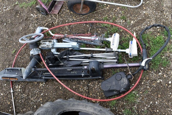 (2) Evinrude Boat Steer Motors, Minnkota Maxxum Steer Motor, Lawn Chair, Boat Steering Wheel