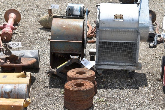 (2) Squirrel Cage Fans with Electric Motors, (4) Rolls Fencing Wire, Scissors Jack