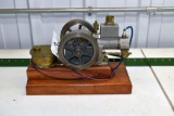 Scratch Built Battery Operated Single Cylinder Double Flywheel Engine Mounted on Wood Platform