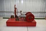 Restored Double Flywheel Belt Driven Single Cylinder Electric Engine Model with Hand Cistern