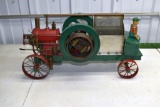 Restored Electric 1 Cylinder Double Flywheel Scale Model Engine on Metal 4 Wheel Truck, With