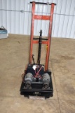 Wesco Hydraulic lift with shop built flywheel engine starter, 750 Lb cap.