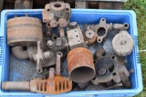 Assorted Gas Engine Parts Including: Carbs, Heads, Pulleys