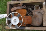Assorted Gas Engine Parts Including: Cylinder, Pistons, Carbs