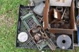 Assorted Gas Engine Parts Including: Muffler, Carbs, Spark Plugs, Head, Pistons
