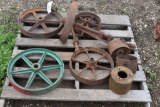 Pallet of Assorted Steel Wheels and Pulleys